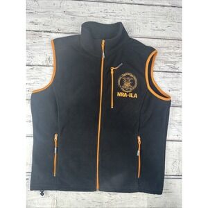 NRA ILA Fleece Vest Black Orange Men's L Full Zip Outdoor Hunting